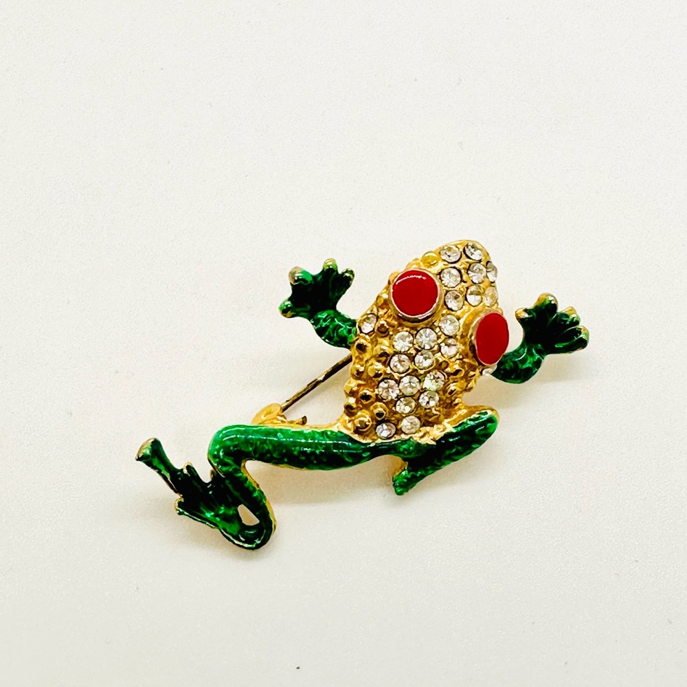 Vintage Rhinestone Frog Figural Brooch